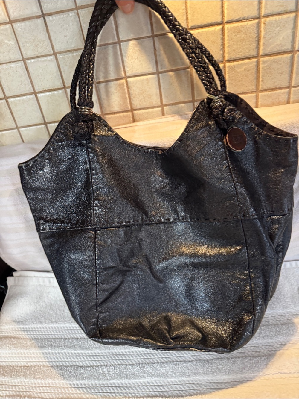 The Sak Black Indigo Hobo Bag w/Braided Straps. Body 100% Leather